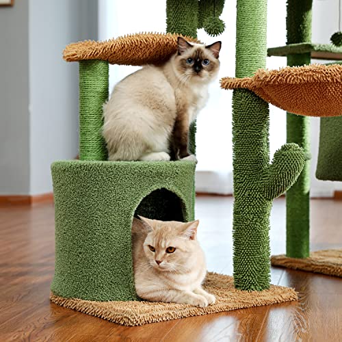 3 in 1 Cat Tree Combination Cat's Tower with Scratching Post Cute Cactus House Furniture with Condo Nest Pet Scratcher