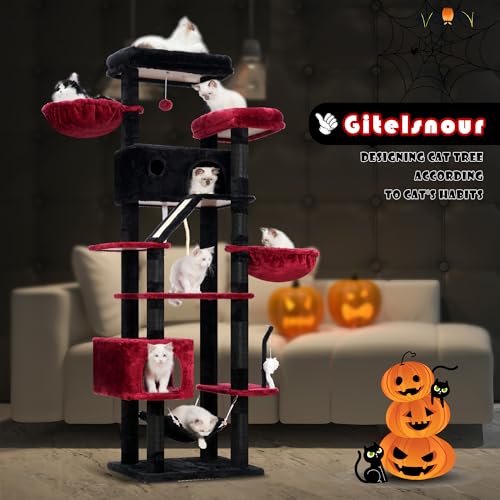 Tall Cat Tree Tower for for Multiple Cats (78.7 inch / Black and red)