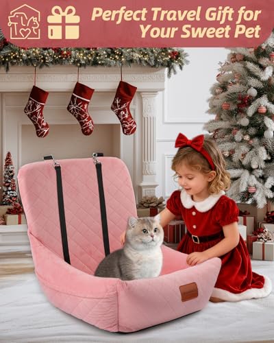 Dog Car Seat for Small Dogs Up to 25lbs (Pink)
