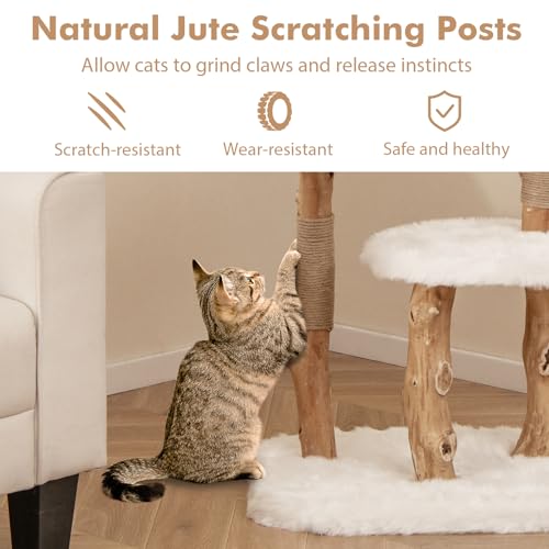 Solid Wood Cat Tree (44 Inch / White)