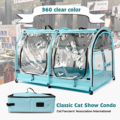 Mispace Portable 2 Pet Carriers for Cats Collapsible Cat Condo for Car Travel Pet Kennel Show Cages with Portable Carry Bag Hammocks Mats and Litter Box (clear)