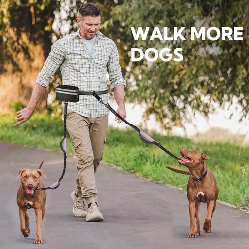 Hands Free Dog Leash for Two Dogs Walking (Black/Purple / Large)