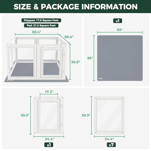 AuraSpace Acrylic Indoor Dog Playpen with Floor Mat (White / 30"H)