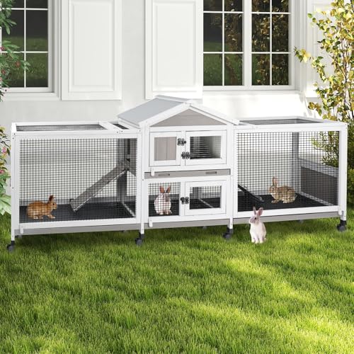 93"L Double Rabbit Hutch with Dual Runs (93.0"L x 22.1"W x 35.0"H)