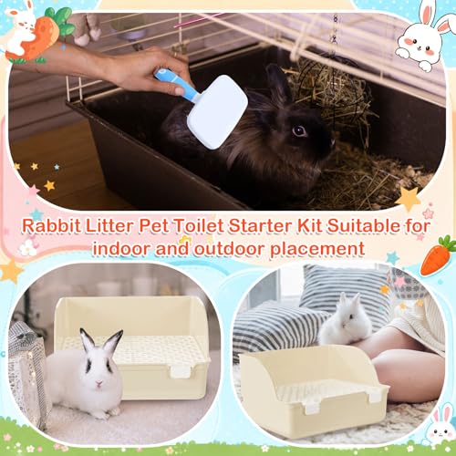 15 Pcs Rabbit Starter Kit Small Rabbit Litter Box Girls Gift Animal Grooming Kit Bunny Toys Bowl Blankets with Cleaning Set for Guinea Pig Accessories (Beige)