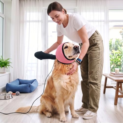 Ear Muffs Noise Protection for Dog Grooming Bathing (Pink / M)