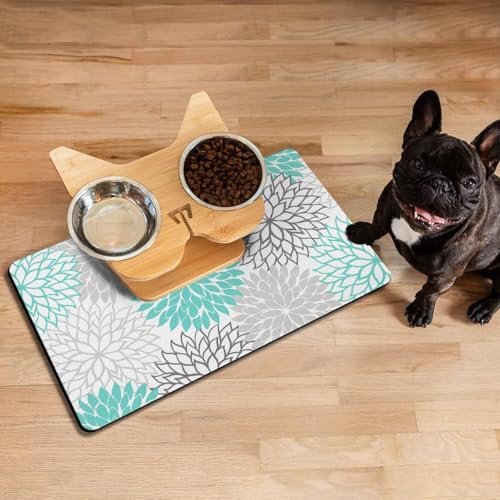 Pet Feeding Mat for Floors Waterproof Dog Mat for Food and Water Absorbent Quick Dry Non Slip mat for Cat Bowls (20"L x 12"W / Turquoise)