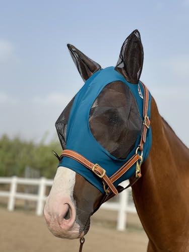 Horse Fly Mask Super Comfort Horse Fly Mask Elasticity Fly Mask with Ears We Only Make Products that Horses Like… (Dark Green / M)