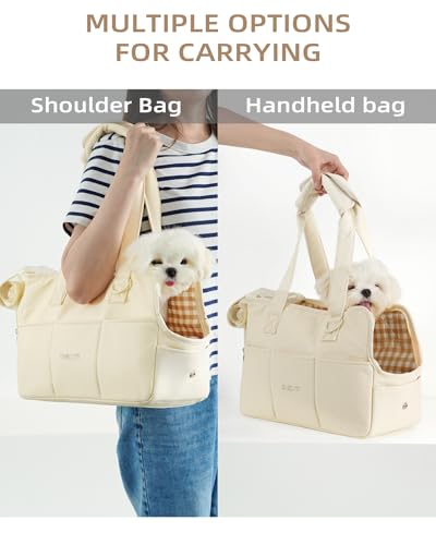 Dog Carrier for Small Dogs Rabbit cat with Large Pockets (Beige / 17.0"L x 7.5"W x 12.0"H)