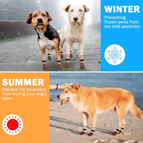 Anti Slip Dog Socks to Prevent Licking Paws for Hot (Khaki Two Color(Pack of 4) / Small)