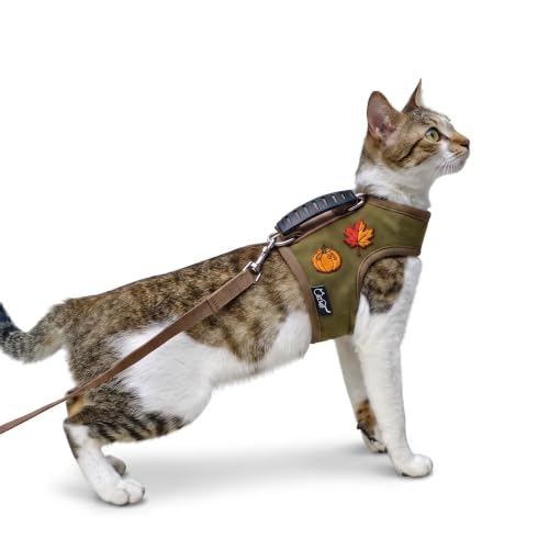 Cat Harness and Leash Set for Walking (Olive green / M 5.5-9 lbs)