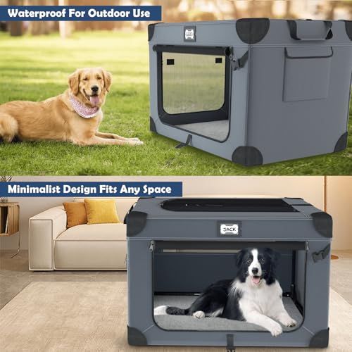 42 Inch Collapsible Dog Travel Crate for Soft Blanket and Foldable Bowl (Blue-X)