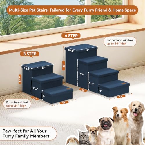 Dog Stairs with Storage (Navy Blue No Condo / 4)