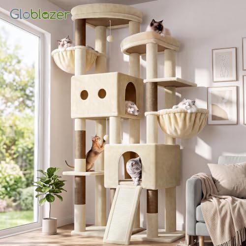 Sturdy Cat Tower for Indoor Cats 20lbs (Beige / 76 inch)