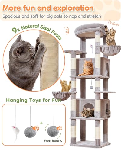 Heavy Duty Cat Tree (Sturdy-73IN / Light Gray)