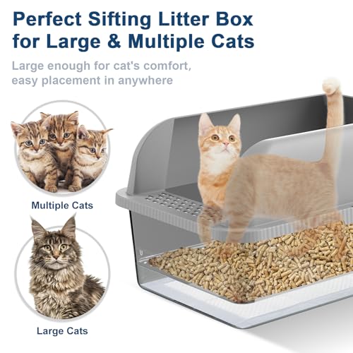 XL Stainless Steel Sifting Litter Box with Lid for Pine Pellets (X-Large)