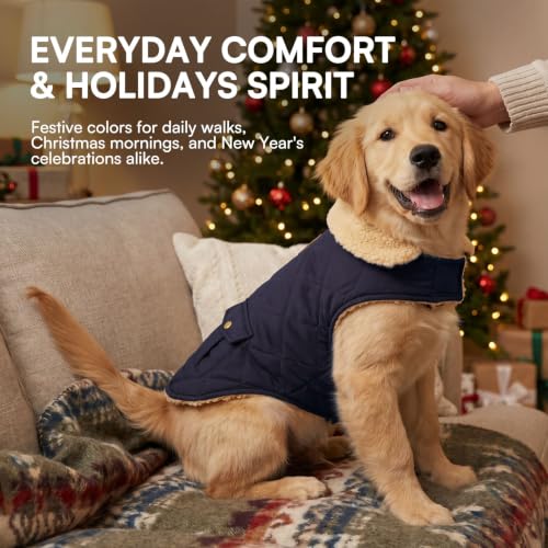 XL Warm Puffer Dog Jacket Ultra Thick Plush Quilting Winter Coat (X-Large / Dark Navy)