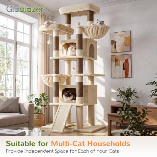 Giant Tall Heavy Duty Cat Tower for Indoor Large Cats (Beige / 75 inch)