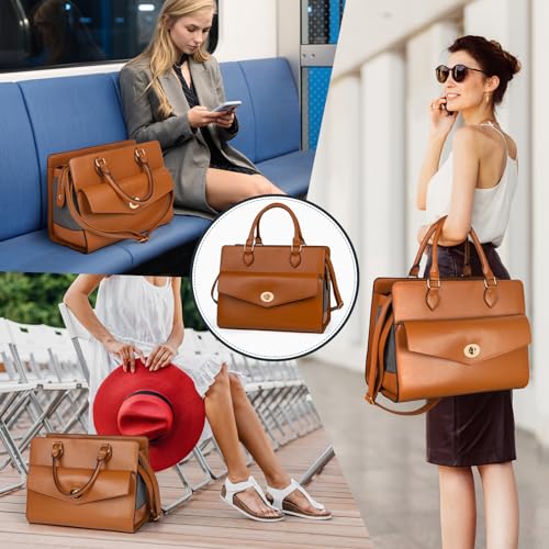 Stylish Pet Carrier Purse Leather Bag for Small Dogs Cats Puppy (Bright Brown / 15.7"L x 10.4"W x 7.0"H)