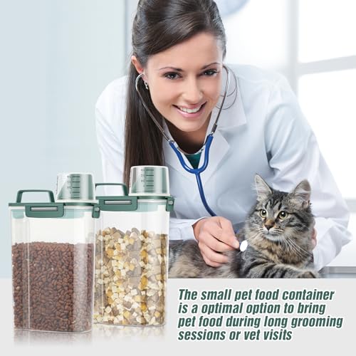 Small Dog Food Storage Container 3 Qt with Cat Food Can Cover and Mixing Spoon (Dark Green 3Qt)