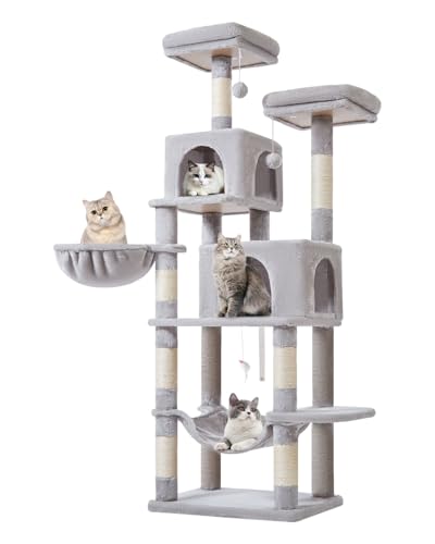 Cat Tree 66.2 in Tall Cat Tower with 2 Plush Cat Condos (67 inches / Light Gray)