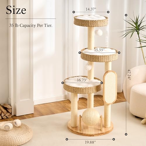 Wood Modern Cat Tree for Large Cat (47 Inch-Scratch Ball)
