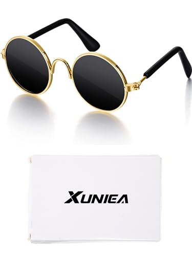 Dog Sunglasses Round Metal Pet Eyewear (Gold, Black / Classic Style)