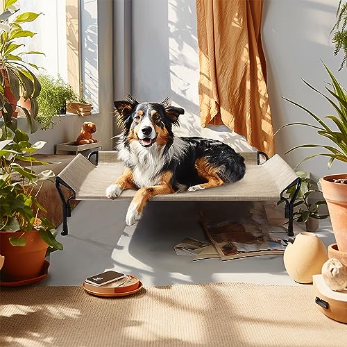 Cooling Elevated Dog Bed (Beige Coffee / 47.0"L x 32.0"W x 12.0"Th)