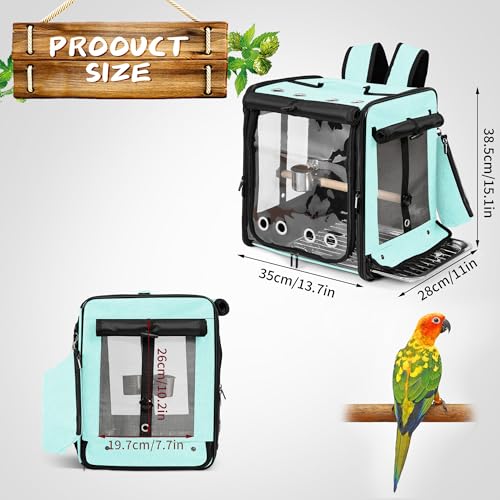 Bird Carrier with Seat Belt for Car Travel (13.5"L x 10.0"W x 15.5"H / Green)