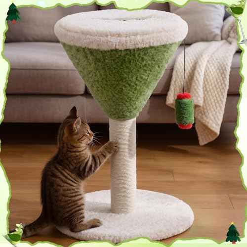 Green Martini Cat Scratching Post 19.7" H with Dangling Ball (Green / Ball Style)