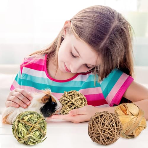 Rabbit & Guinea Pig Toys 16 Pcs Chew Grass Balls Natural Chews for Rodents