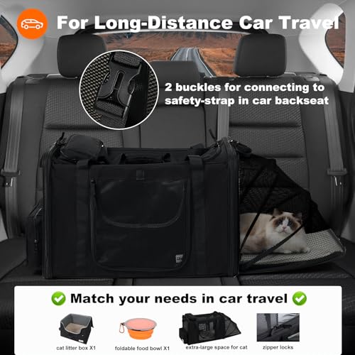 25x17x17 Extra Large Expandable car cat Carrier with a Litter Box (25.5"L x 17.0"W x 17.0"H)