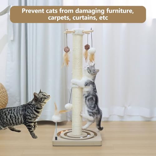 Cat Scratching Post Sisal Scratch Posts for Indoor Cats and Kittens (30in Double orbit)