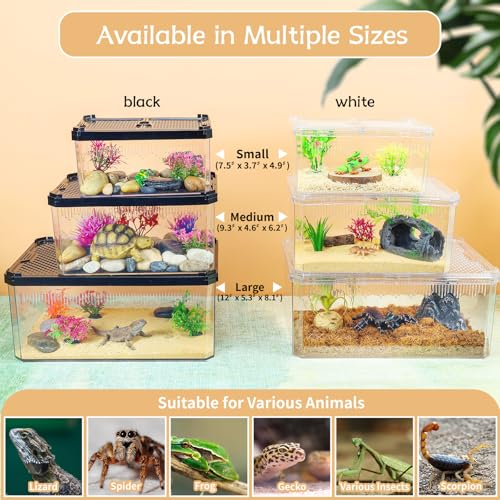 12" Clear Magnetic Door Reptile Terrarium for Gecko & Frog White (12x8.1x5.3 Inch / White)
