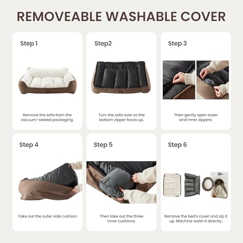 XL Extra Thick Orthopedic Bolster Dog Bed for Large Dogs (Brown / 42"L x 30"W x 9.5"H)