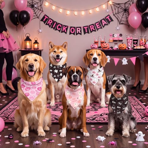 50 Pink Halloween Dog Bandana Bulk for Medium Dog Lover Gift (Halloween Pink / 25.6 x 17.7 x 17.7 Inch)
