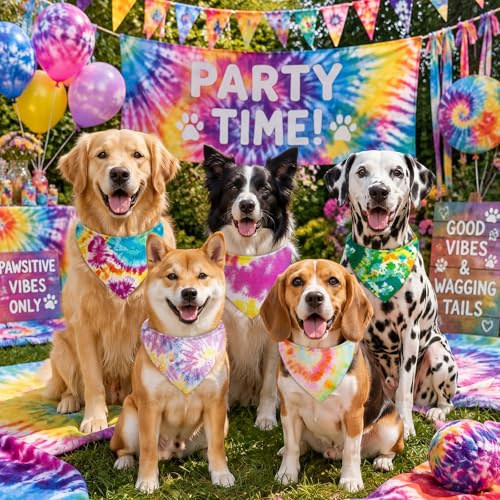 100 Pcs Tie Dye Dog Bandanas Bulk (Tie-dye / 25.6 x 17.7 x 17.7 Inch)