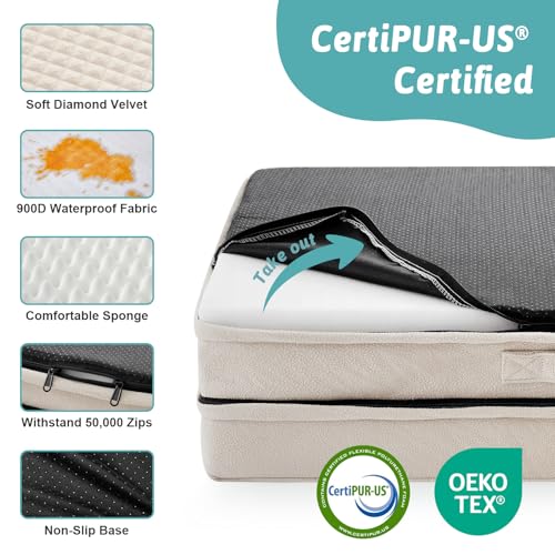 Orthopedic Dog Bed for Medium Small Size Dogs (Beige / M:30x20x6.5 inch)