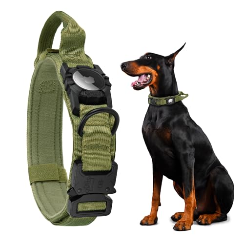 Tactical AirTag Dog Collar (M(15"-18.5") / Green)