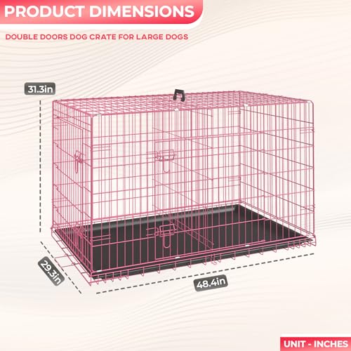 48" Foldable Metal Dog Crate (Pink)