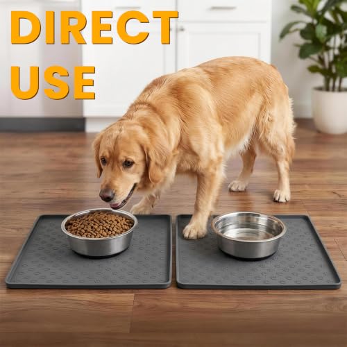 2 Pack Grey Pet Placemat for Dog and Cat (11.8"L x 11.8"W - 2 Pack / Grey)