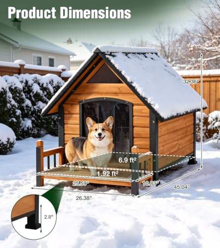 Heated Dog House for Outside with Iron Frame and Heating Pad