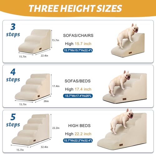 Dog Stairs for Small Dogs and Cats (Beige / Standard 3-Step 15.7"H)