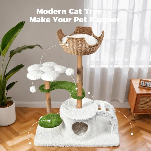 Modern Cat Tree (White&Green / 45.6'')