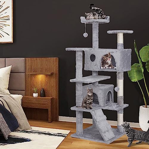 54 in Cat Tree Tower for Indoor Cats Multi (Light Grey)