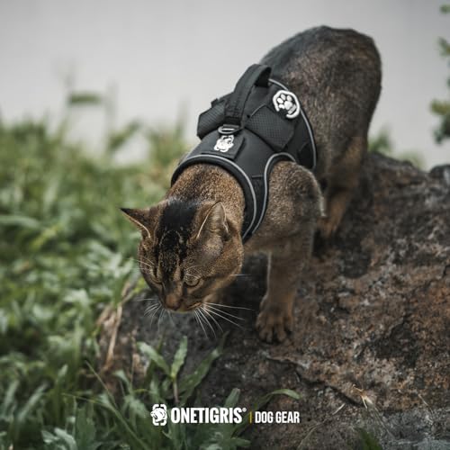 Tactical Cat Harness and Leash Escape Proof Soft Adjustable (Black / XXS:(N:10"-14",C:13"-18",B.L:7.5",W:8-18 lbs))