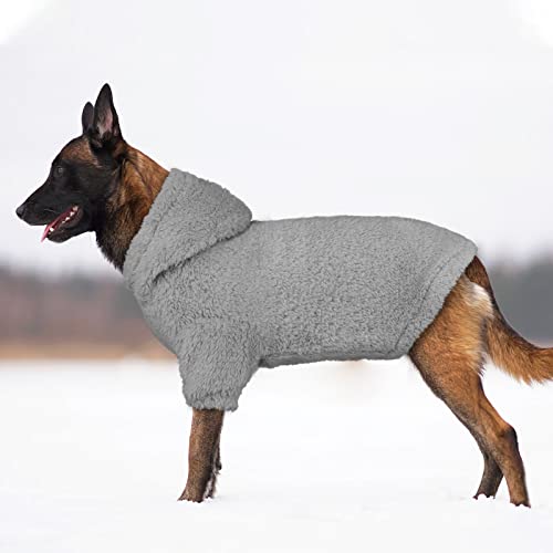 Fuzzy Dog Sweaters for Large Dogs Pet Hoodie Clothes Warm Soft Pet Coats Hooded Sweatshirt Dog Sweaters for Extra Large Dogs (X-Large / Grey)