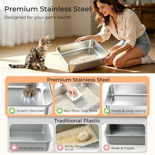 Small Stainless Steel Cat Litter Box with Lid for Kittens