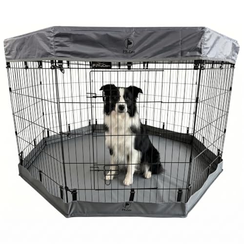 Puppy Playpen with Top Cover & Bottom Pad (Gray / Medium Pen: 36-Inch High)