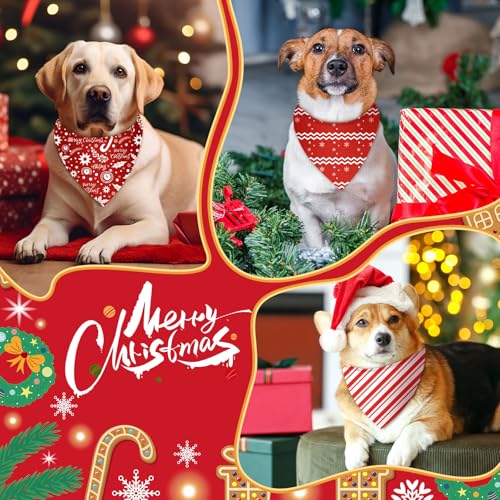 100 Pieces Christmas Dog Bandanas Bulk Red and White Xmas Bandanas for Dogs Triangle Scarf Bib Kerchief Set for Small Medium Large Doggie Christmas Costume Decor (Red white / 31.5 x 21.7 x 21.7")